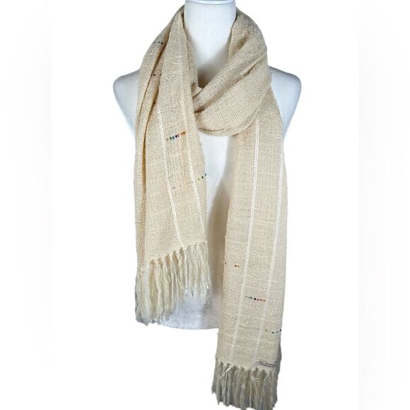 Richard & Carol Tripp Martha's Vineyard Weavers Woven Natural Beaded Shawl Scarf - Picture 1 of 7